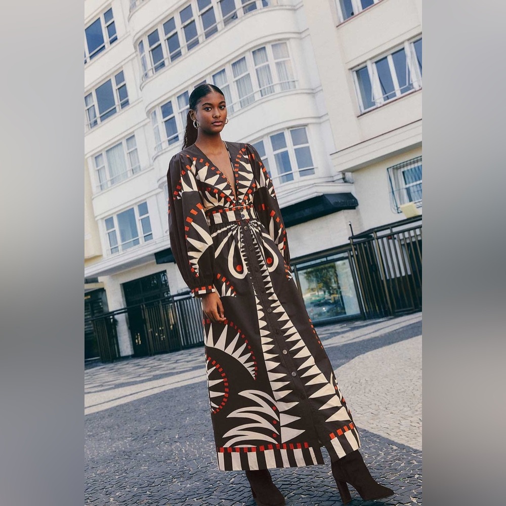 Farm Rio Black Coconut Grove Puff Sleeve Maxi Dress - Picture 2 of 7